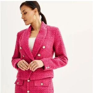 NWT Nine West Raspberry Tweed Jacket Pink Boucle Blazer Large
